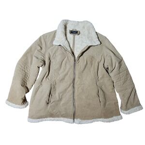 Outbrook Woman Leather Jacket With Full Sherpa Llined Size 2X 20W/22W Brown Zip